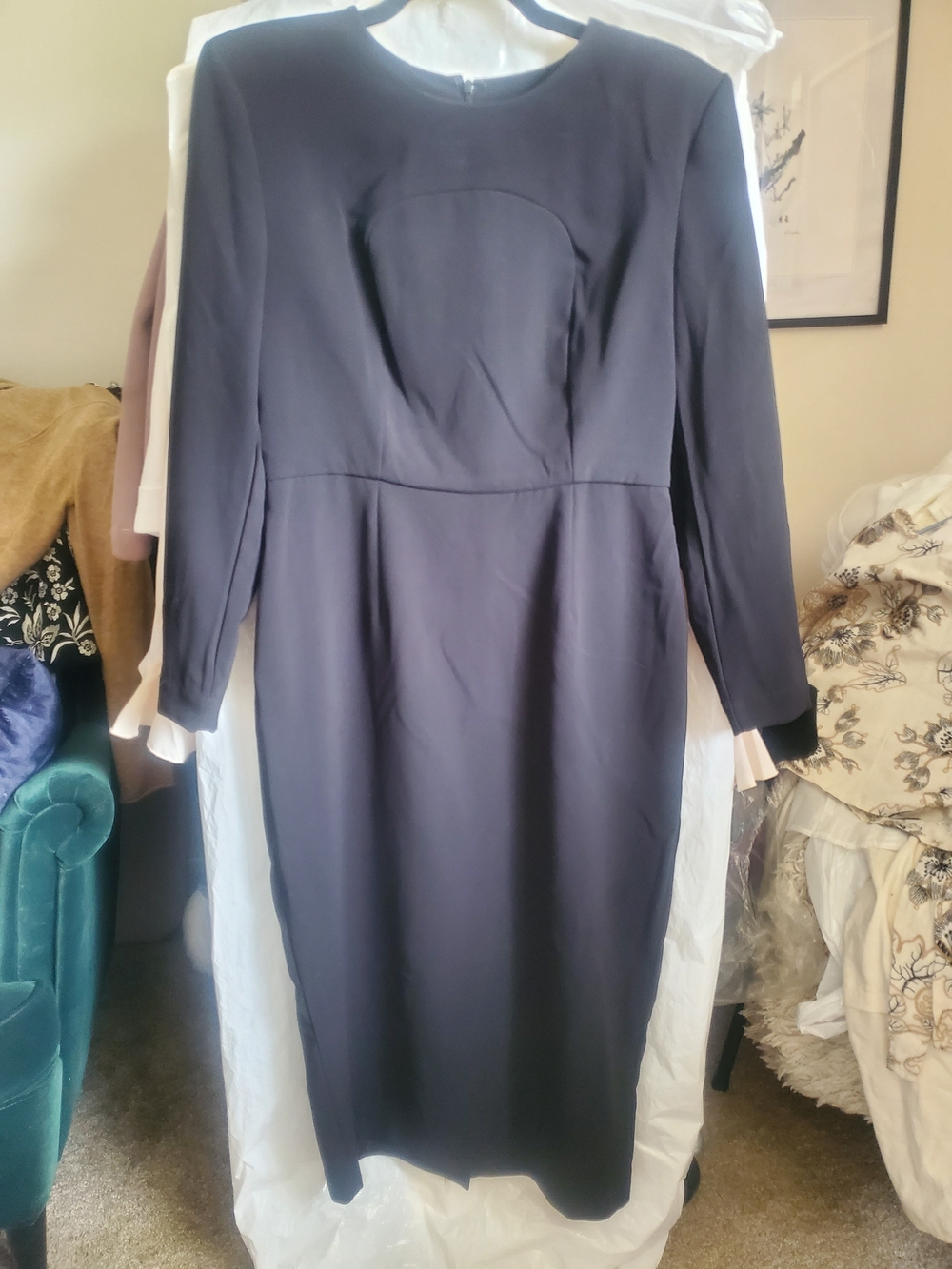 Elegant Navy Long Sleeve Sheath Dress